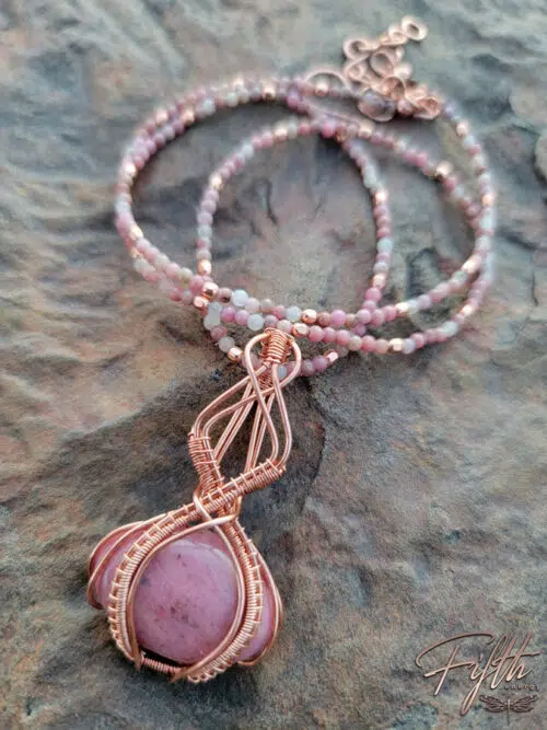 Pretty in Pink Rhodonite Copper Necklace Fifth Energy Jewelry