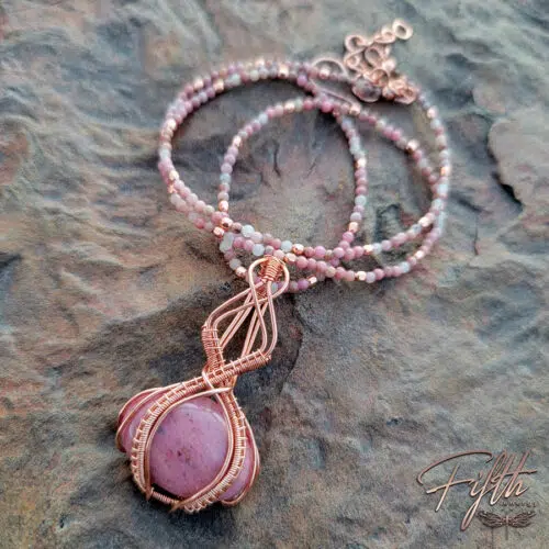 Pretty in Pink Rhodonite Copper Necklace Fifth Energy Jewelry