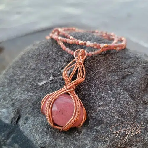Pretty in Pink Rhodonite Copper Necklace Fifth Energy Jewelry