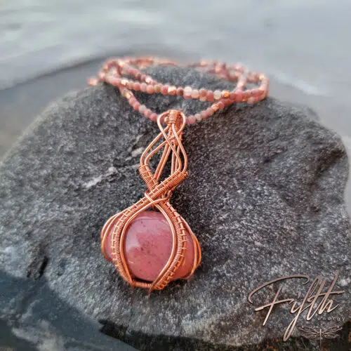 Pretty in Pink Rhodonite Copper Necklace Fifth Energy Jewelry