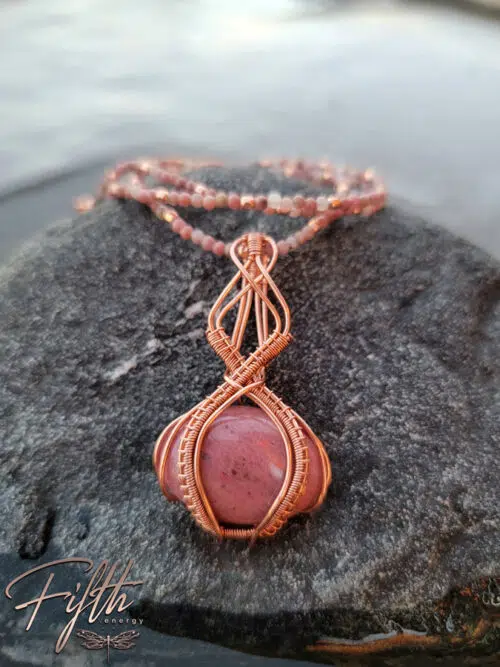 Pretty in Pink Rhodonite Copper Necklace Fifth Energy Jewelry
