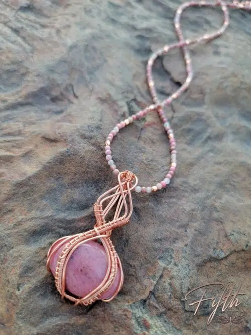 Pretty in Pink Rhodonite Copper Necklace Fifth Energy Jewelry
