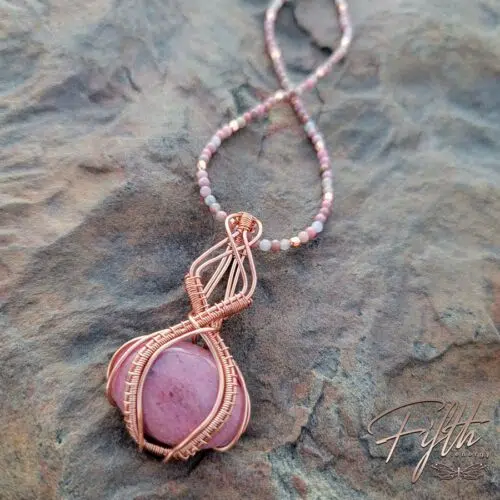 Pretty in Pink Rhodonite Copper Necklace Fifth Energy Jewelry