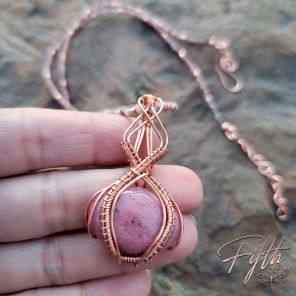 Pretty in Pink Rhodonite Copper Necklace Fifth Energy Jewelry