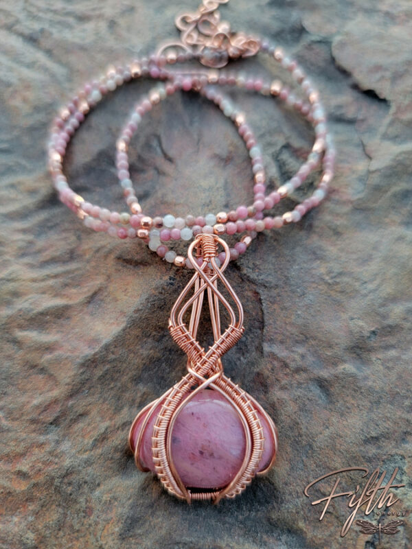 Pretty in Pink Rhodonite Copper Necklace Fifth Energy Jewelry
