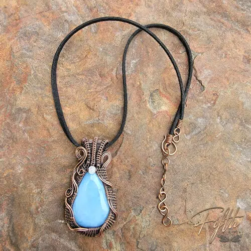Blue Opal in Copper Faux Suede Fifth Energy Jewelry