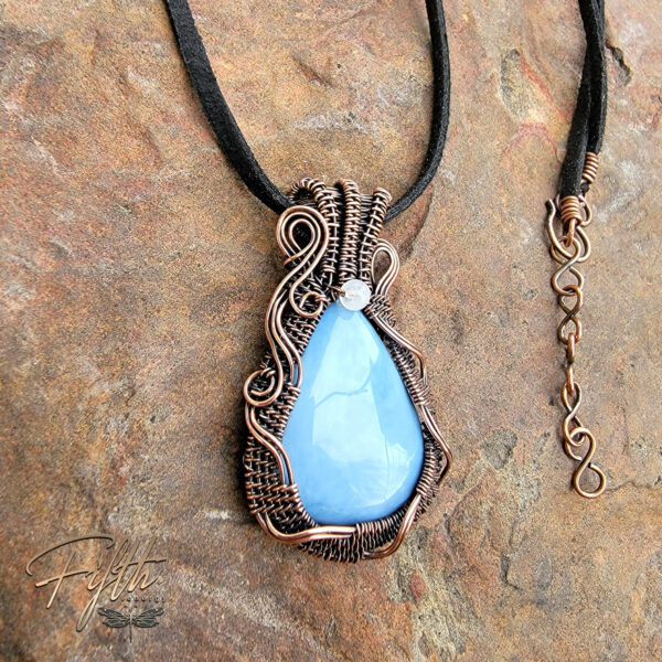 Blue opal in copper faux suede fifth energy jewelry