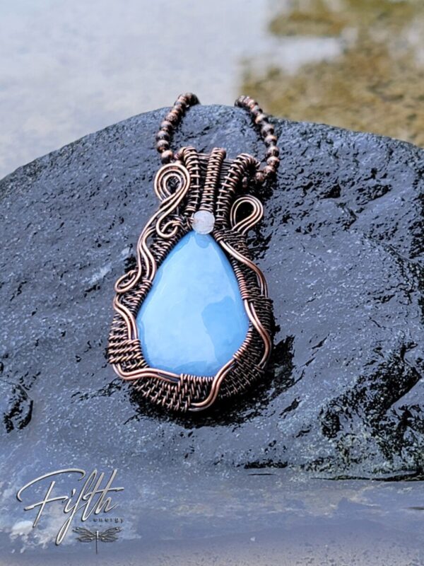 Blue opal in copper fifth energy jewelry