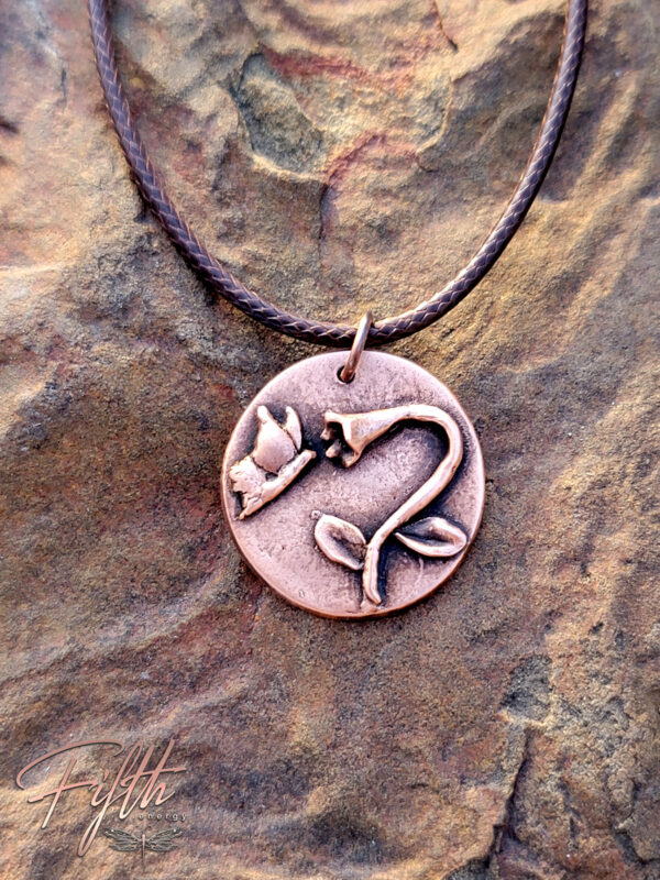 Copper butterfly & flower coin pendant fifth energy jewelry