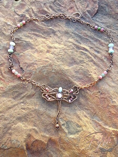 Dragonfly Amazonite Tourmaline Necklace Fifth Energy Copper Jewelry