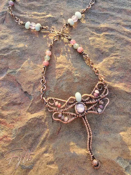 Dragonfly Amazonite Tourmaline Necklace Fifth Energy Copper Jewelry