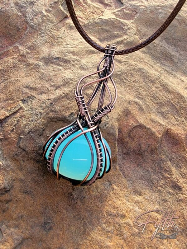 Fifth energy jewelry blue chalcedony copper necklace
