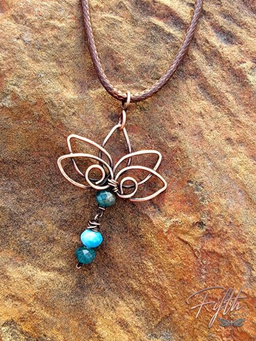 Lotus flower necklace with apatite fifth energy jewelry