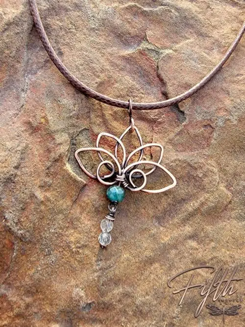 Lotus Flower Necklace with Apatite Quartz Fifth Energy Jewelry