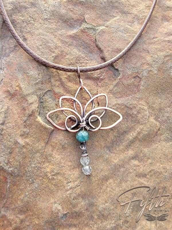 Lotus flower necklace with apatite quartz fifth energy jewelry
