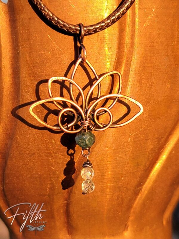 Lotus flower necklace with apatite quartz fifth energy jewelry