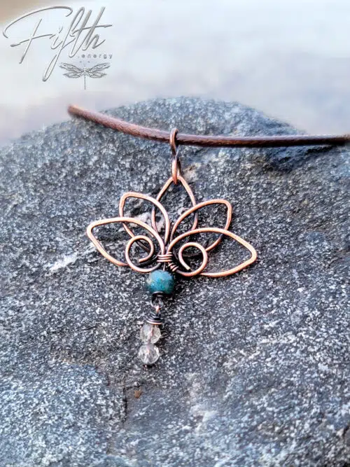 Lotus Flower Necklace with Apatite Quartz Fifth Energy Jewelry