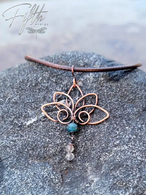 Lotus Flower Necklace with Apatite Quartz Fifth Energy Jewelry