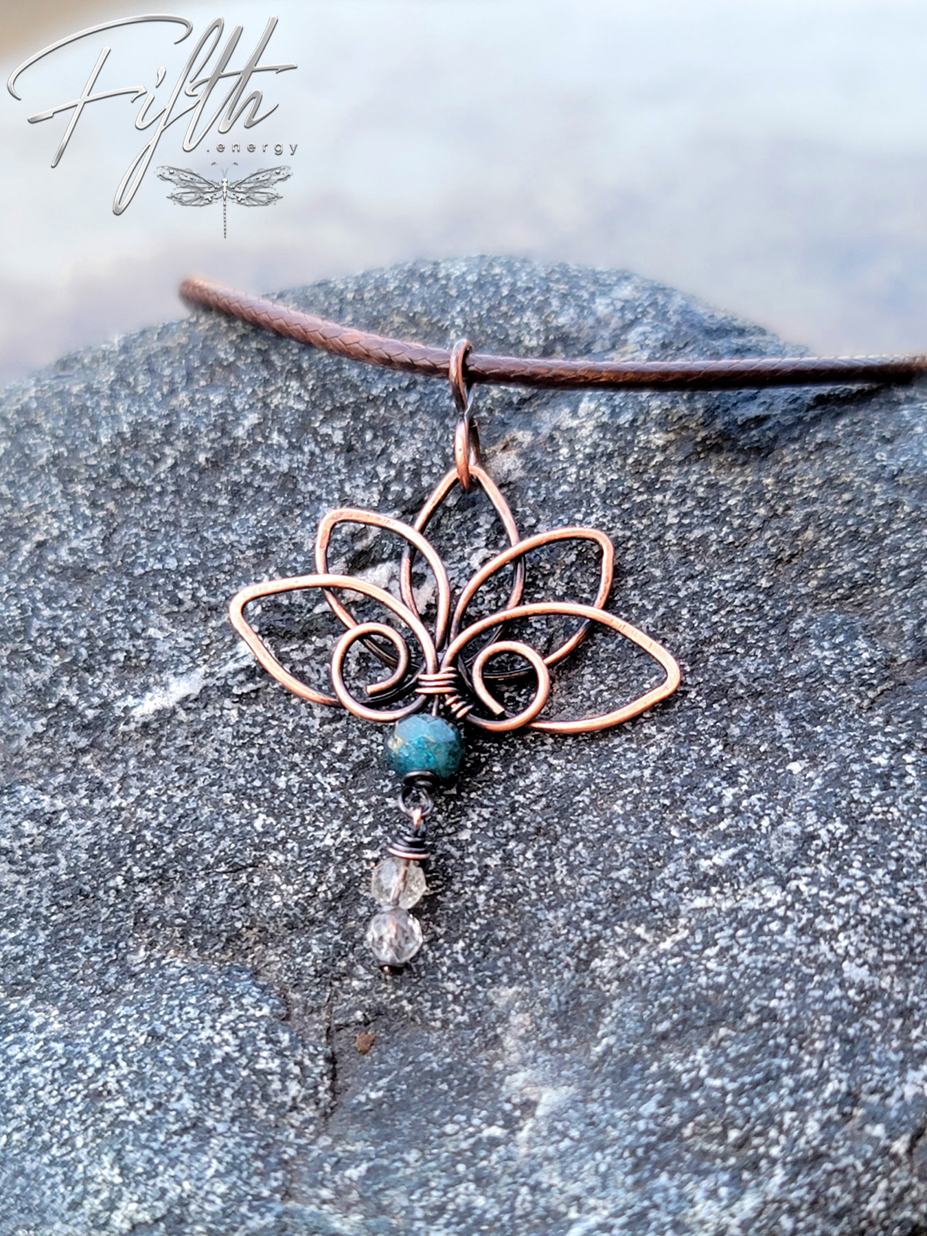 Lotus Flower Necklace with Apatite Quartz Fifth Energy Jewelry