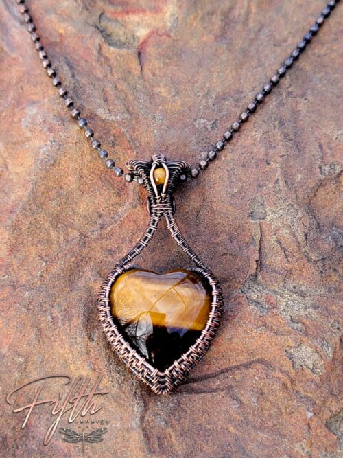 Tigers Eye Heart Necklace Fifth Energy Copper Jewelry