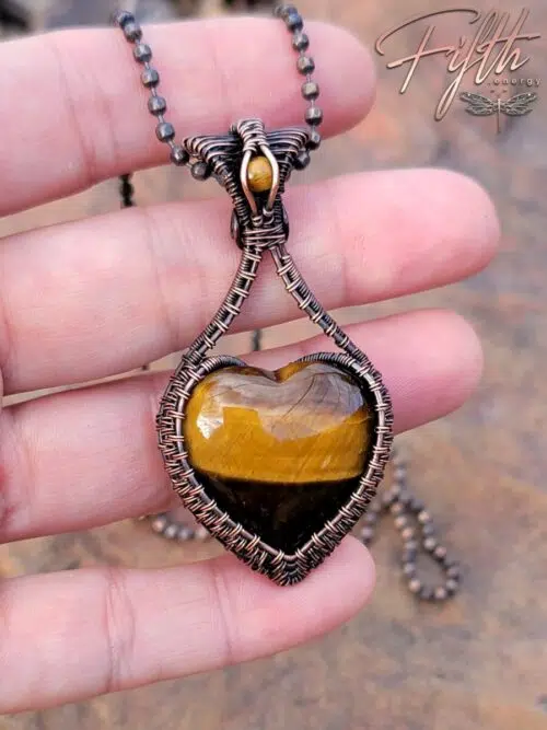 Tigers Eye Heart Necklace Fifth Energy Copper Jewelry