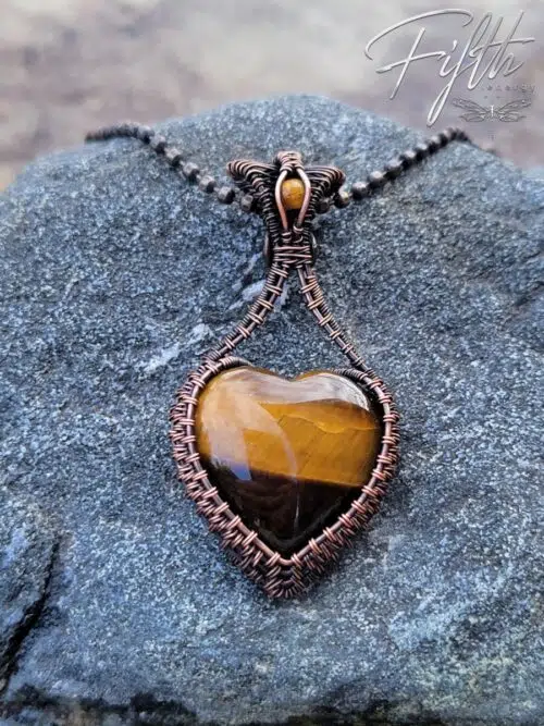 Tigers Eye Heart Necklace Fifth Energy Copper Jewelry