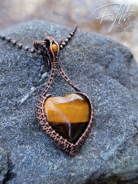 Tigers Eye Heart Necklace Fifth Energy Copper Jewelry