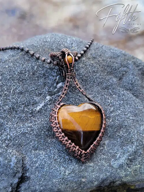Tigers Eye Heart Necklace Fifth Energy Copper Jewelry