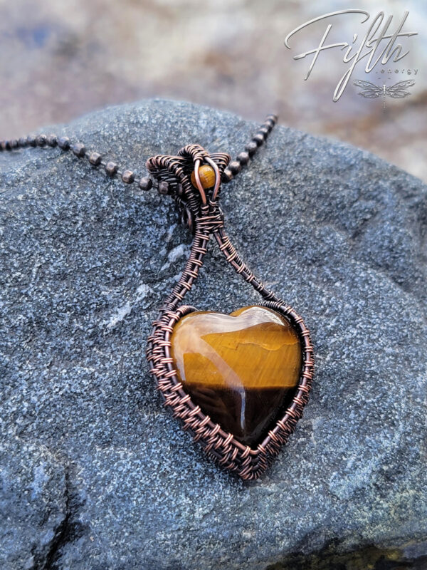 Tigers eye heart necklace fifth energy copper jewelry