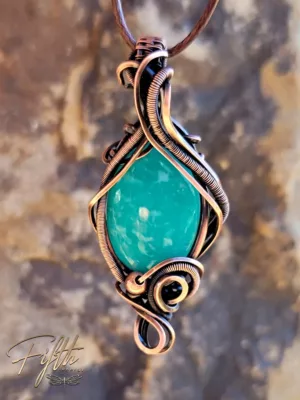 Vivid Green Amazonite Copper Necklace Fifth Energy Jewelry