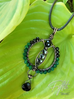 Jade hematite tourmaline and onyx pendant necklace fifth energy copper jewelry