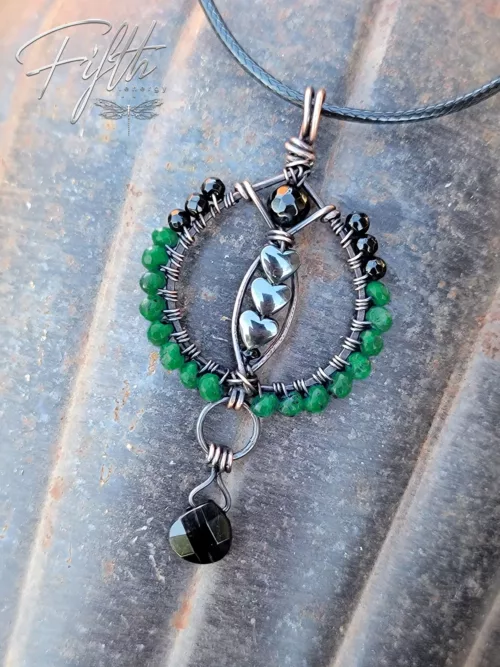 Jade Hematite Tourmaline and Onyx Pendant Necklace Fifth Energy Copper Jewelry