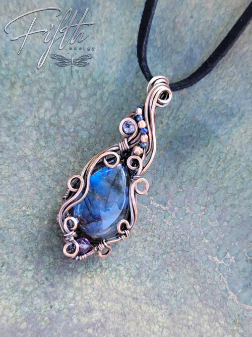 Labradorite Lapis Lazuli and Amethyst Copper Swirls Fifth Energy Jewelry