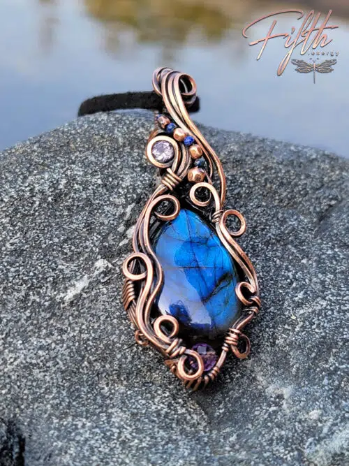 Labradorite Lapis Lazuli and Amethyst Copper Swirls Fifth Energy Jewelry