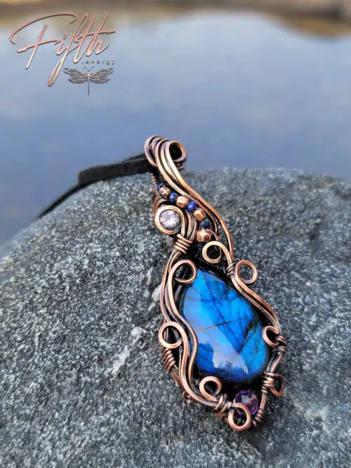Labradorite Lapis Lazuli and Amethyst Copper Swirls Fifth Energy Jewelry