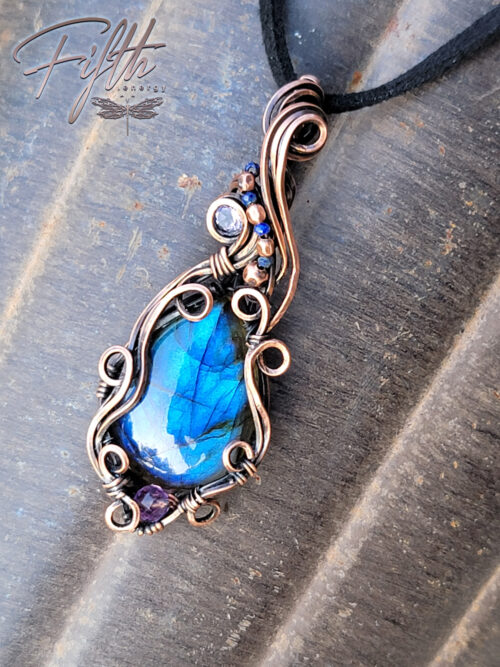 Labradorite lapis lazuli and amethyst copper swirls fifth energy jewelry