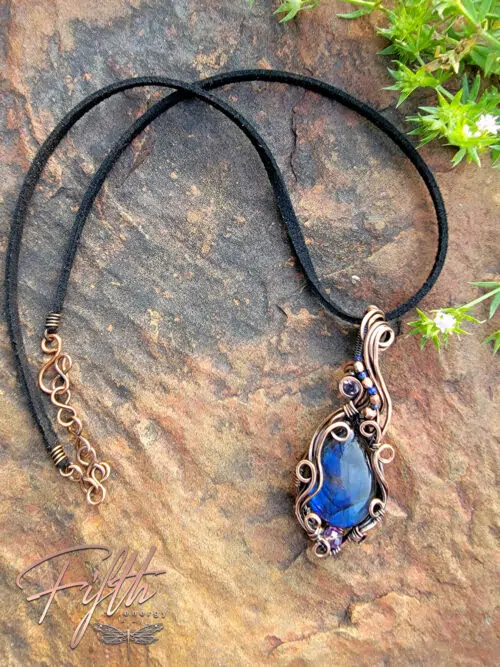 Labradorite Lapis Lazuli and Amethyst Copper Swirls Fifth Energy Jewelry