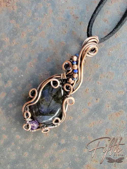 Labradorite Lapis Lazuli and Amethyst Copper Swirls Fifth Energy Jewelry