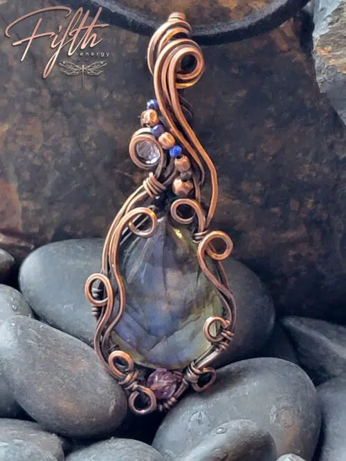 Labradorite Lapis Lazuli and Amethyst Copper Swirls Fifth Energy Jewelry