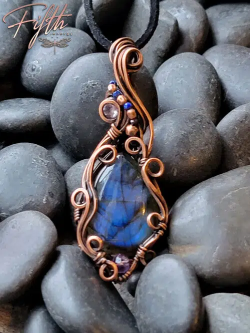 Labradorite Lapis Lazuli and Amethyst Copper Swirls Fifth Energy Jewelry