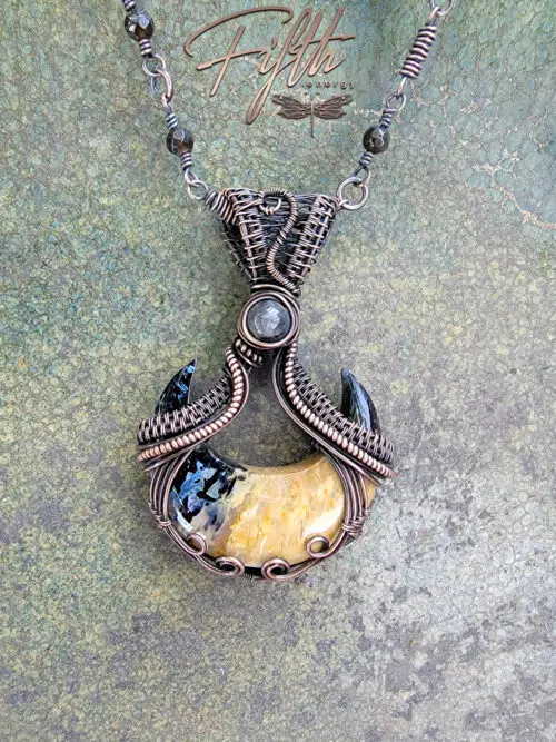 Palm Root Crescent Stone Fifth Energy Copper Moon Jewelry