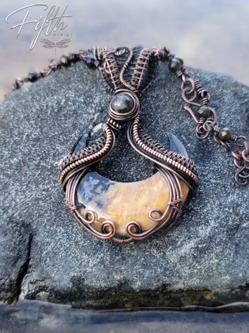Palm Root Crescent Stone Fifth Energy Copper Moon Jewelry