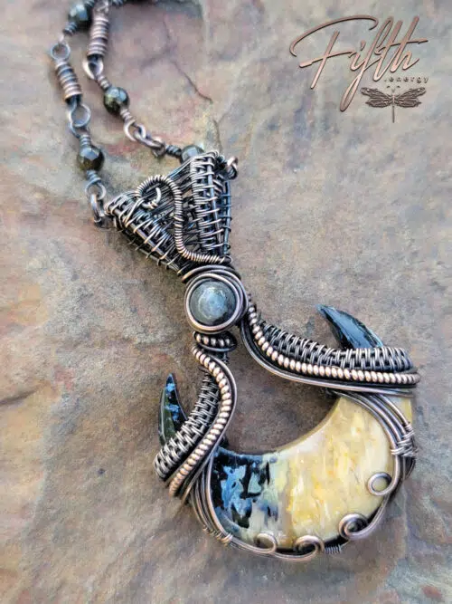 Palm Root Crescent Stone Fifth Energy Copper Moon Jewelry