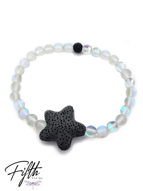 Starfish Lava Rock Ocean Inspired Day Glow Bracelet Artic Oceans White with Black Lava Stone