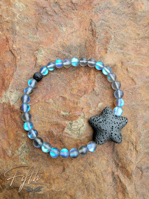 Starfish Lava Rock Ocean Inspired Day Glow Bracelet Midnight Oceans Black with Black Lava Stone