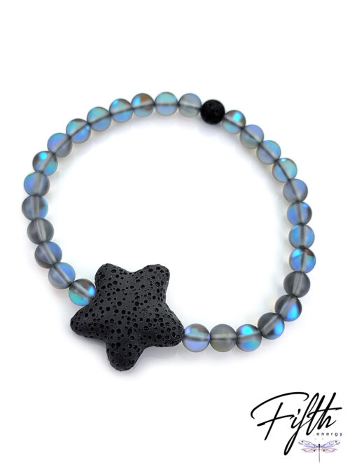 Starfish Lava Rock Ocean Inspired Day Glow Bracelet Midnight Oceans Black with Black Lava Stone