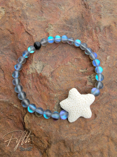 Starfish Lava Rock Ocean Inspired Day Glow Bracelet Midnight Oceans Black with White Lava Stone