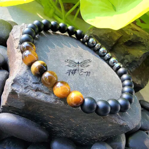 Fifth Energy Triple Protection Tigers Eye Hematite Onyx Mens Bracelet Size Large