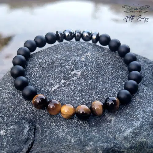 Fifth Energy Triple Protection Tigers Eye Hematite Onyx Mens Bracelet Size Small