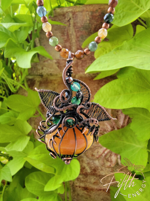 Autumn Carnelian Pumpkin Copper Necklace Fifth Energy Jewelry